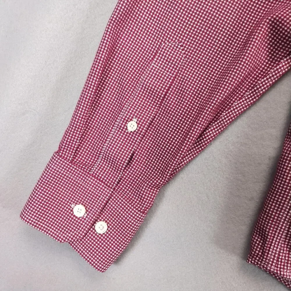 Banana Republic Red Check Men's Dress Shirt M 33-34 15.5‎ Neck Non-Iron Slim Fit